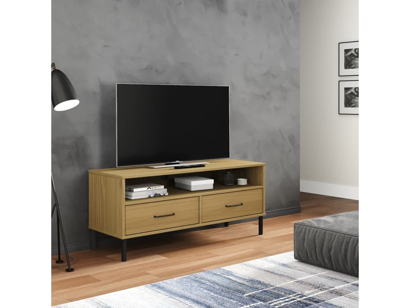  Meuble tv - banc tv - meuble de rangement avec pieds en métal marron bois de pin massif oslo  - Conforama B