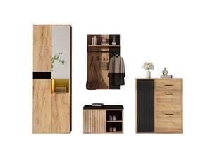Vestiaire d'entrée coloris naturel+noir avec miroir panneau de particules