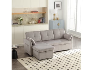 Canapé d'angle réversible convertible EVRYAE 3 places Velours côtelé gris avec coffre de rangement