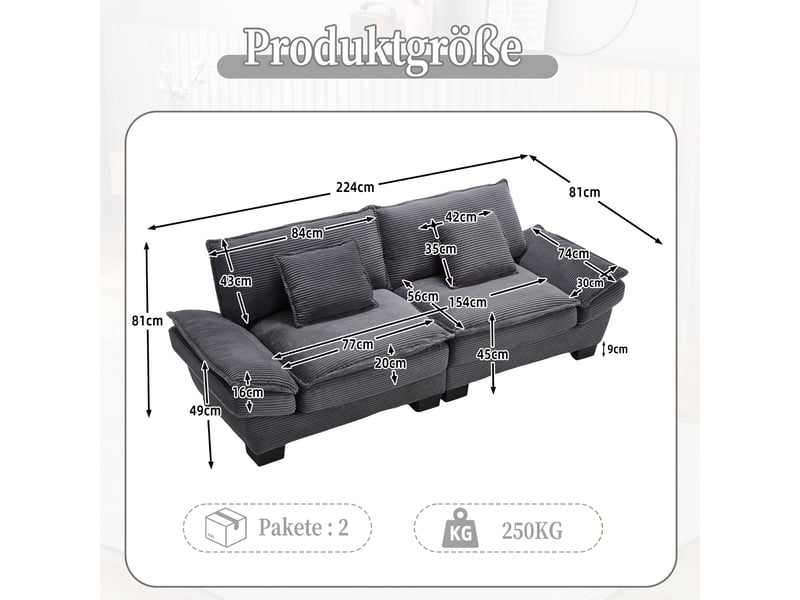  Canapé double moderne gris foncé avec lit pliant coussin unique confortable spacieux salon chambre bureau  - Conforama C