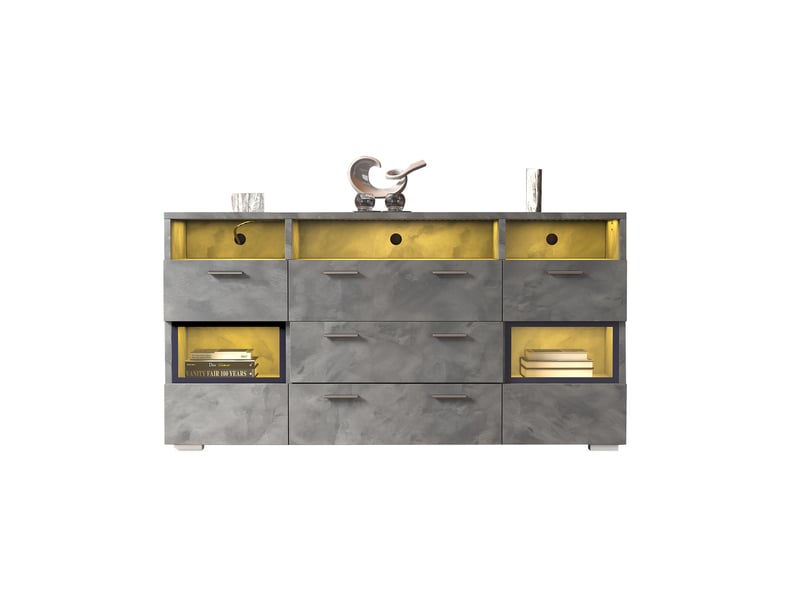 Buffet 140 cm en panneaux de particules avec led et portes en acrylique gris chicfurn  - Conforama A