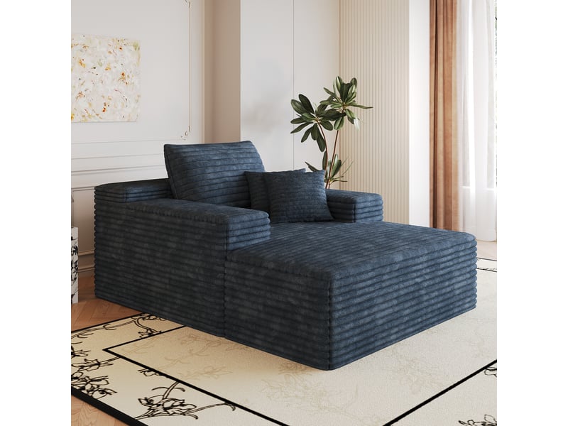  Canapé modulable bleu en velours côtelé, méridienne assise profonde sans montage, canapé mousse 115x159cm  - Conforama W