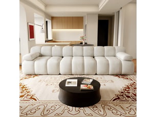 Canapé compressé 3 places 300x100x68 cm sans structure, sans montage, mousse haute résilience, assise profonde, tissu chenille blanc