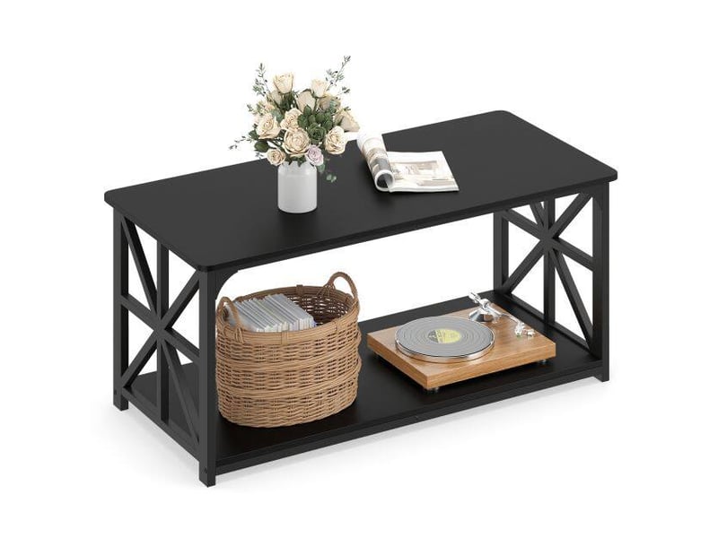  Table basse avec rangement étagère ouverte structure métal en x 109x50x48cm noir pour salon et appartement  - Conforama A