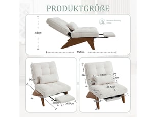 Fauteuil de salon 127x73x90cm – pas d'accoudoirs - avec repose-pieds rétractable, dossier inclinable et coussin lombaire – velours côtelé - beige