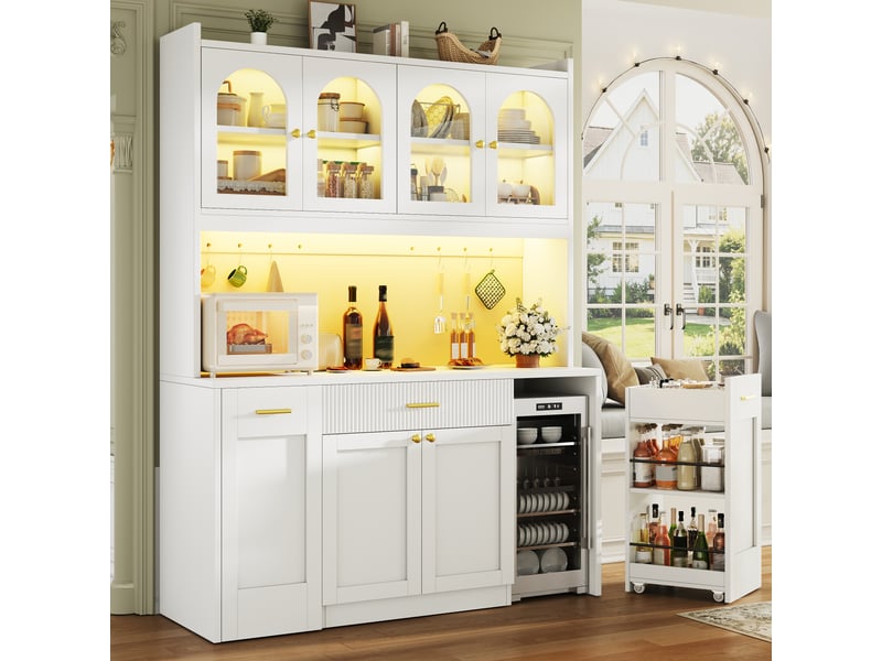  Buffet haut cuisine 120x40x187 cm avec led rgb, 3 vitrines en verre, tiroirs et rangements coulissants, mdf OMNIGLINT TRADING LTD - Conforama D