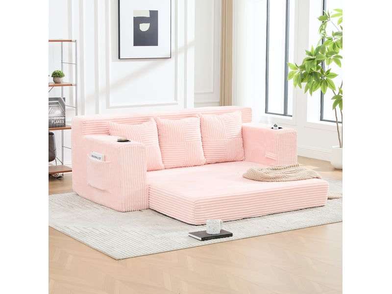  Canapé 3 places modulable en velours côtelé avec porte-gobelets homvra  - Conforama D