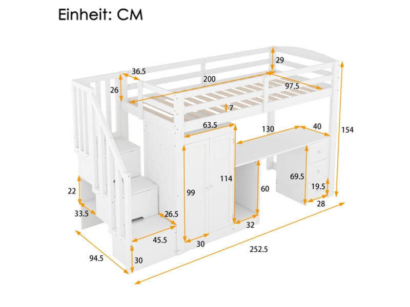  Lit mezzanine 90x200 cm coloris blanc pin lit enfant blanc - Conforama C