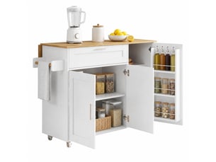 Desserte de cuisine 132.5x44x90 cm mdf blanc et naturel avec plateau rabattable