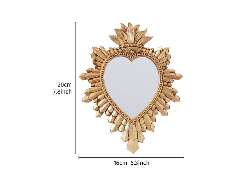  Miroir suspendu en forme de cœur en résine dorée – miroir sculpté de style européen – décoration bohème pour salon ou bureau – 20 x 16 cm  - Conforama B