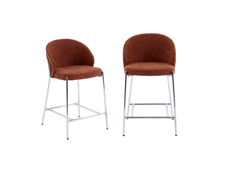  Lot de 2 tabourets de bar bois de peuplier teinté noyer. Acier chromé et tissu texturé terracotta - paul  - Conforama A