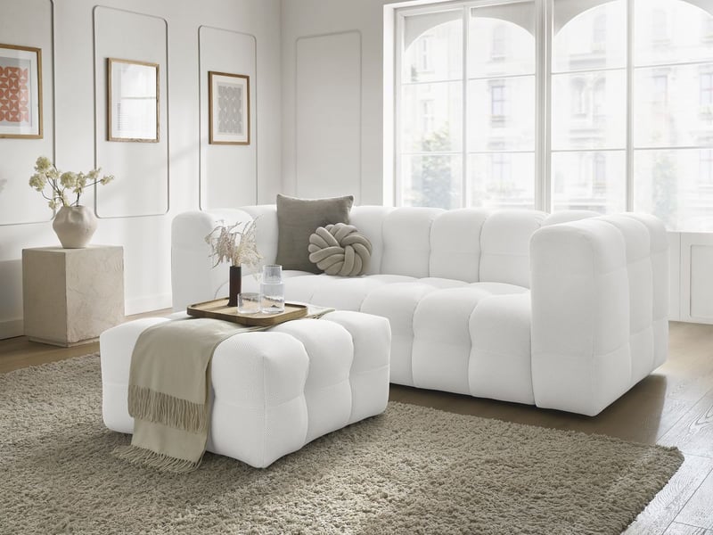 Bobochic canapé droit fixe 3 places cloud tissu mesh avec pouf blanc CLOUD - Conforama B
