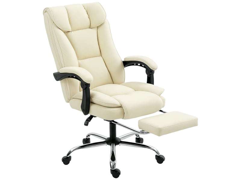  Chaise de bureau ergonomique, fauteuil de bureau inclinable avec repose-pieds, hauteur réglable, pivotante 360°, beige  - Conforama B