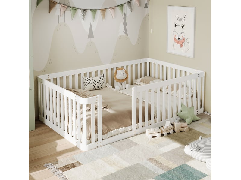  Lit enfant 90 x 200 cm avec barrières blanc en bois  - Conforama C