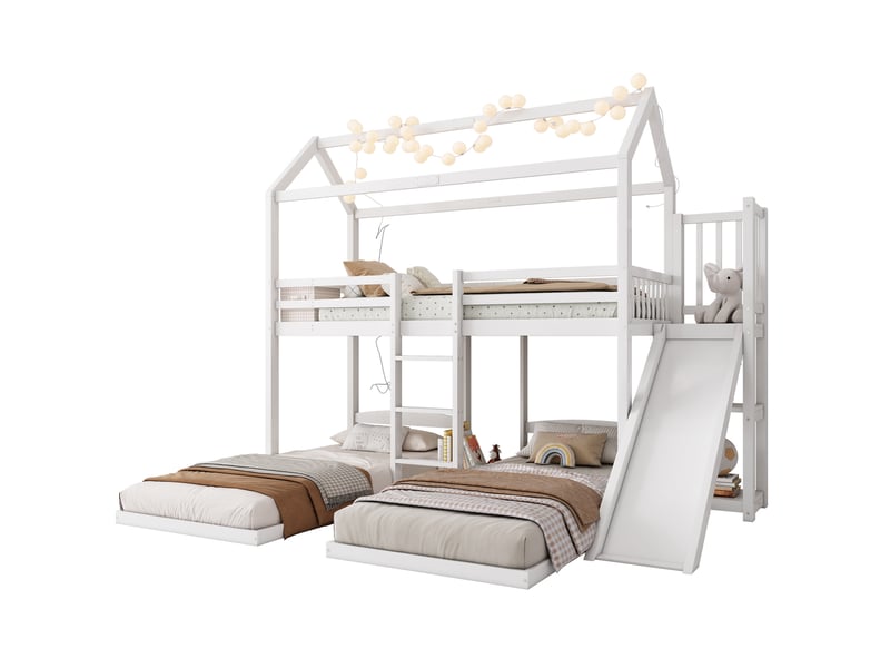  Lit superposé enfant blanc avec toboggan et 3 couchages 90 x 200 cm  - Conforama A