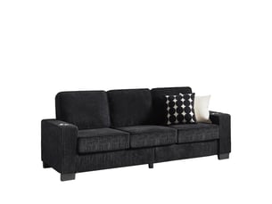 Canapé droit 3 places avec porte-gobelets et assise ergonomique, en velours côtelé noir, 206 × 72 × 86 cm