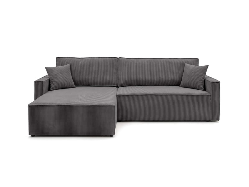  Farah - canapé d'angle max réversible et convertible 5 places accoudoirs slim en velours côtelé  - Conforama E