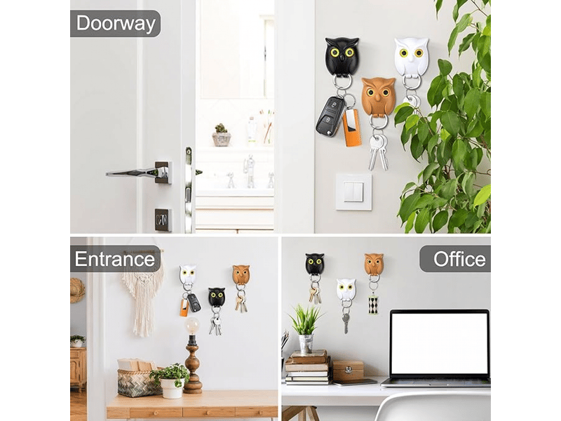  3 pièces porte-clés mural adhésif tableau à clés pour montage créative magnétique key holder avec design yeux ouverts et fermés, noir  - Conforama E