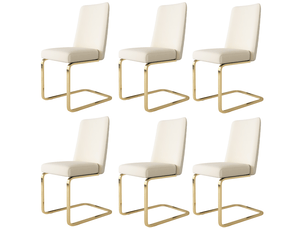 Chaise de salle à manger lot de 6, velours beige dossier diamant, piètement métal doré, montage facile