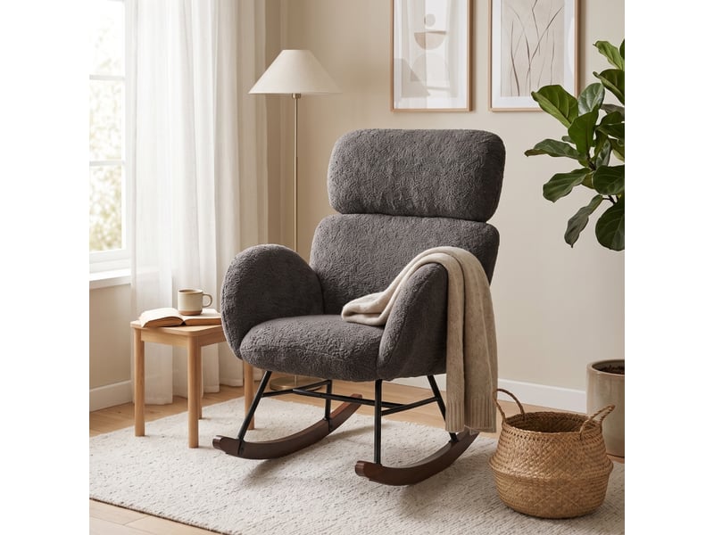  Fauteuil à bascule rembourré duboisdesign, appui-tête réglable, velours effet goutte de pluie, gris foncé  - Conforama B