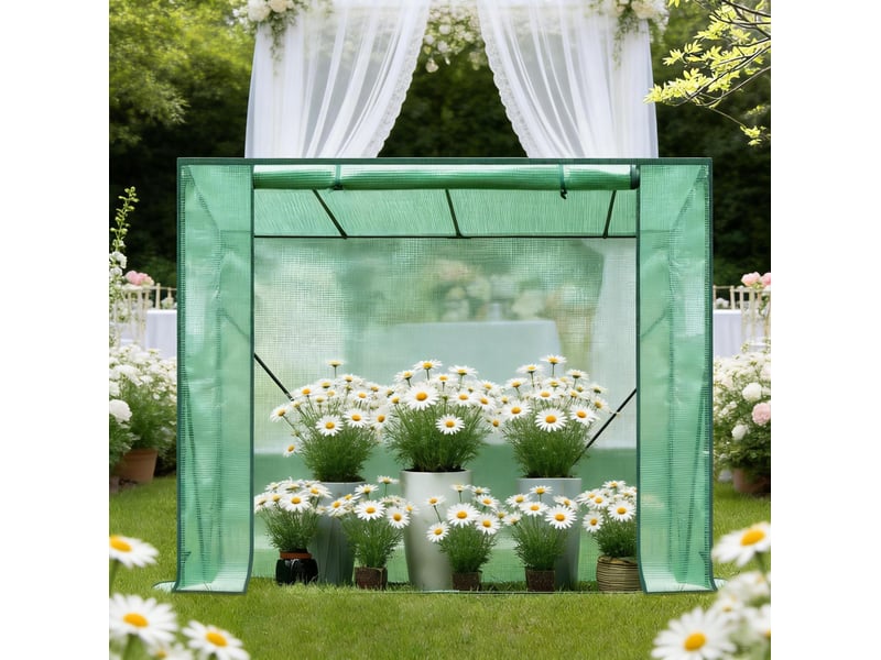 Serre de jardin en pe vert 200 x 77 x 169 cm, structure en acier pour protéger vos plantes au fil des saisons - Conforama E