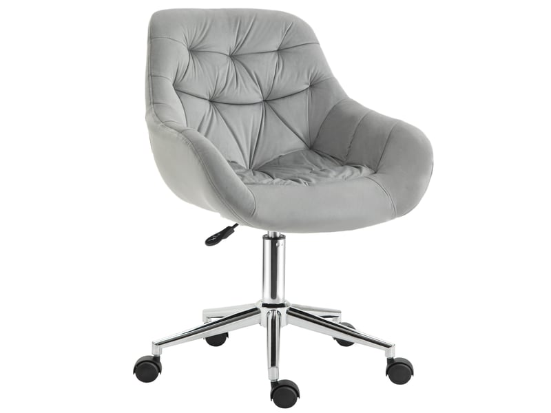  Fauteuil de bureau pivotant ergonomique à hauteur réglable et roulettes, revêtement en velours, 59 x 58 x 80-90 cm, gris  - Conforama A