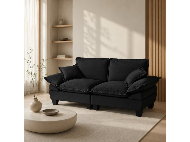  Canapé 2 places en chenille noir avec accoudoirs amovibles  - Conforama B