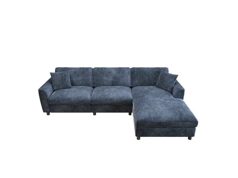 Canapé d'angle réversible 3 places avec chaise longue modulable, assise 90 cm, en chenille bleu marine - Conforama A