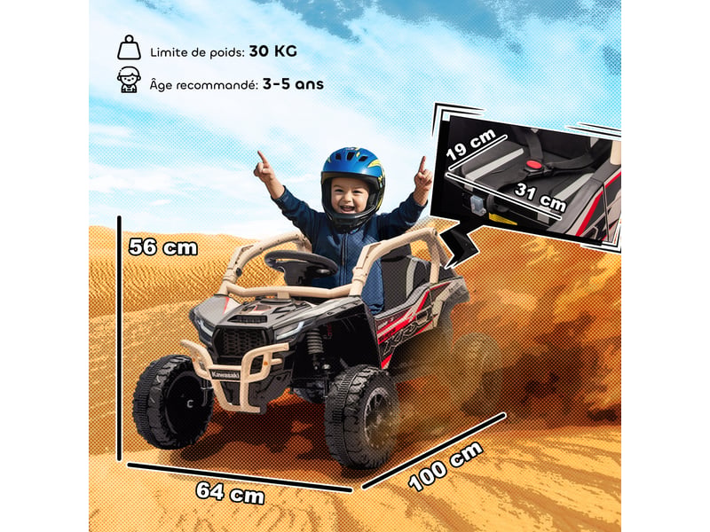 Voiture électrique enfant utv kawasaki teryx krx 1000 12 v à 2 moteurs 25 w télécommande 2,4 ghz 100 x 64 x 56 cm jaune - Conforama E