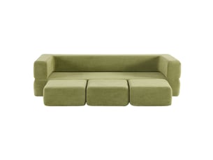 Canapé modulable convertible en mousse et chenille verte 201 x 75,5 x 50 cm, avec 3 poufs, pour studio et bureau