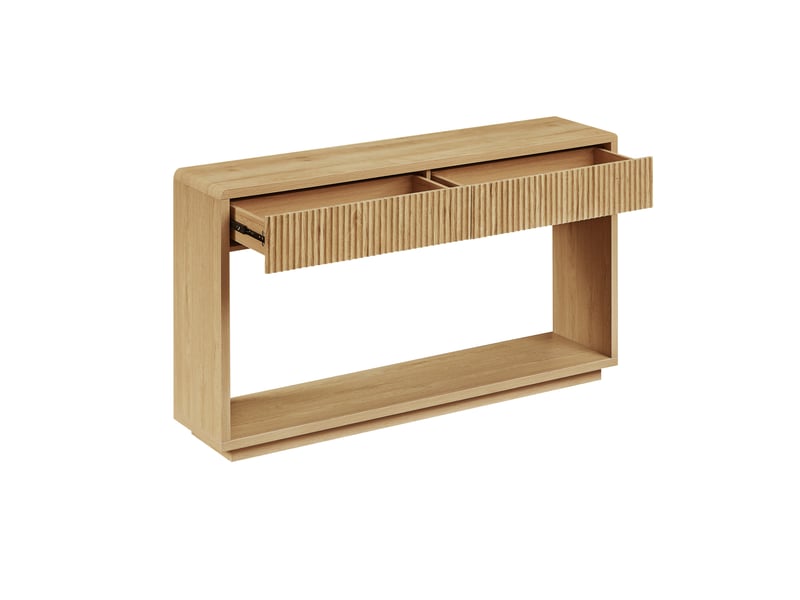  Console d'entrée moderne 150x35x85 cm à 2 tiroirs, coloris chêne clair  - Conforama R