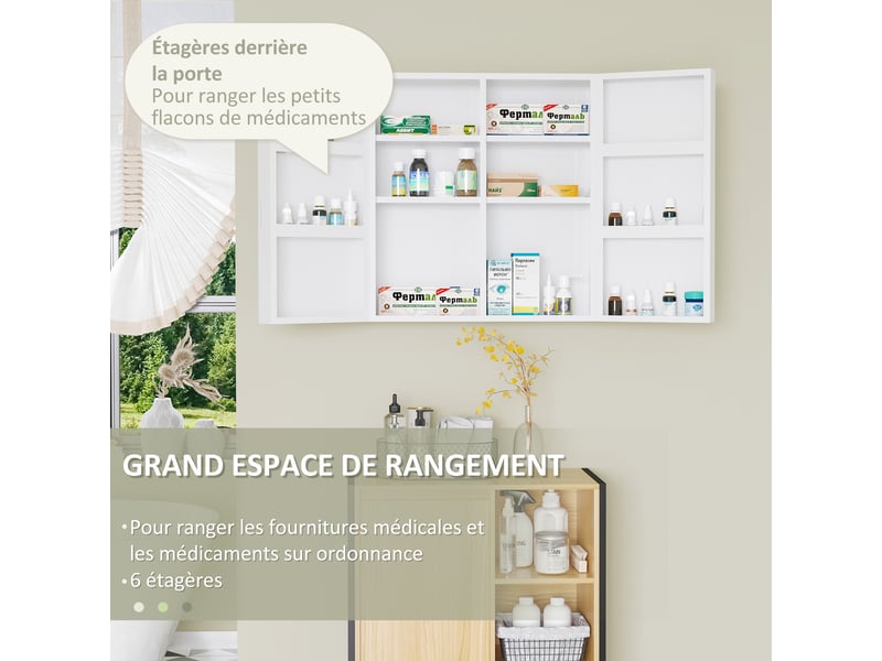  Armoire à pharmacie 6 étagères avec serrure et 2 clés de sécurité, blanc, 55x18x60 cm  - Conforama E