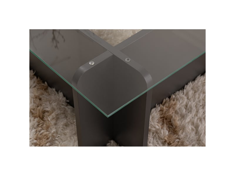  Table basse de salon en verre trempé et bois mdf mélaminé anthracite 105 x 65 x 30 cm  - Conforama E