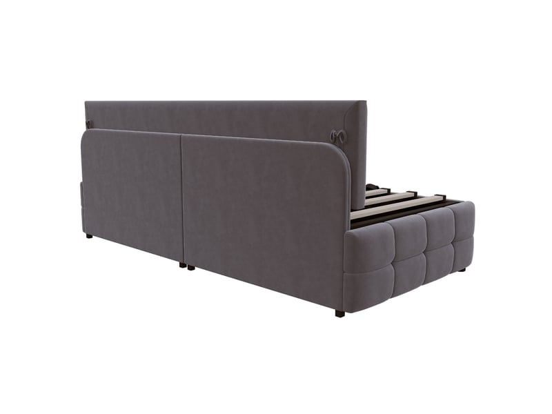  Lit coffre enfant 90x200 cm canapé-lit avec rangement, velours, gris foncé, sans matelas  - Conforama D