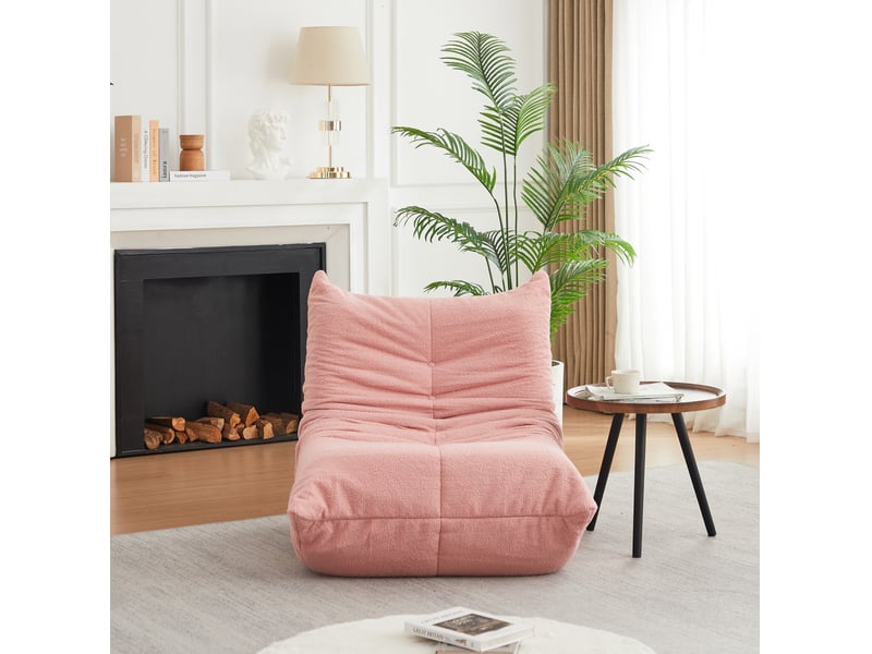  Fauteuil de sol modenvie sans accoudoirs en tissu chenille rose, mousse haute densité et boutons décoratifs  - Conforama E