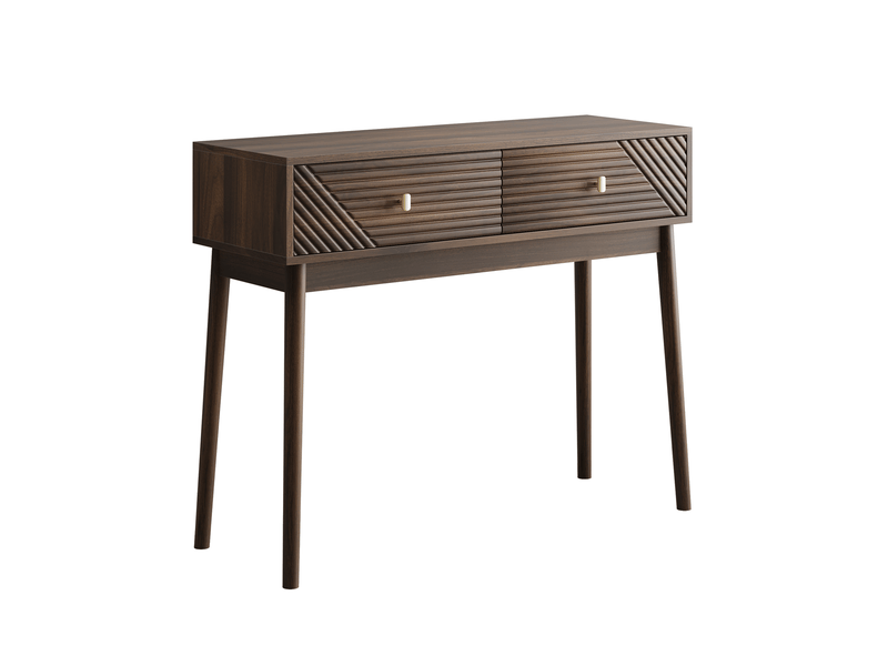  Bureau console 100x35x80 cm avec 2 tiroirs en mdf couleur marron, design simple  - Conforama A