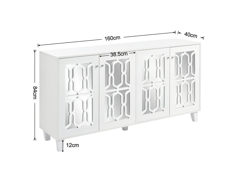  Buffet bas modenvie 4 portes à inserts miroir 160 x 40 x 84 cm blanc mdf  - Conforama C