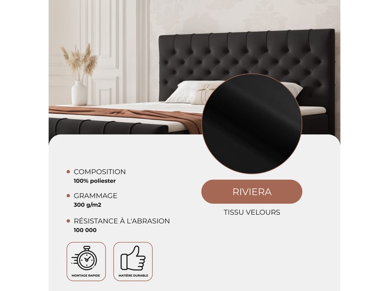  Lit adulte jolie - 120x200 cm - avec matelas à ressorts - coffre de rangement à ouverture latérale - noir JOLIE - Conforama C