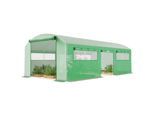Serre tunnel avec 3 portes sectionnelles et 6 fenêtres, en acier galvanisé et pe, 6 x 3 x 2 m, verte