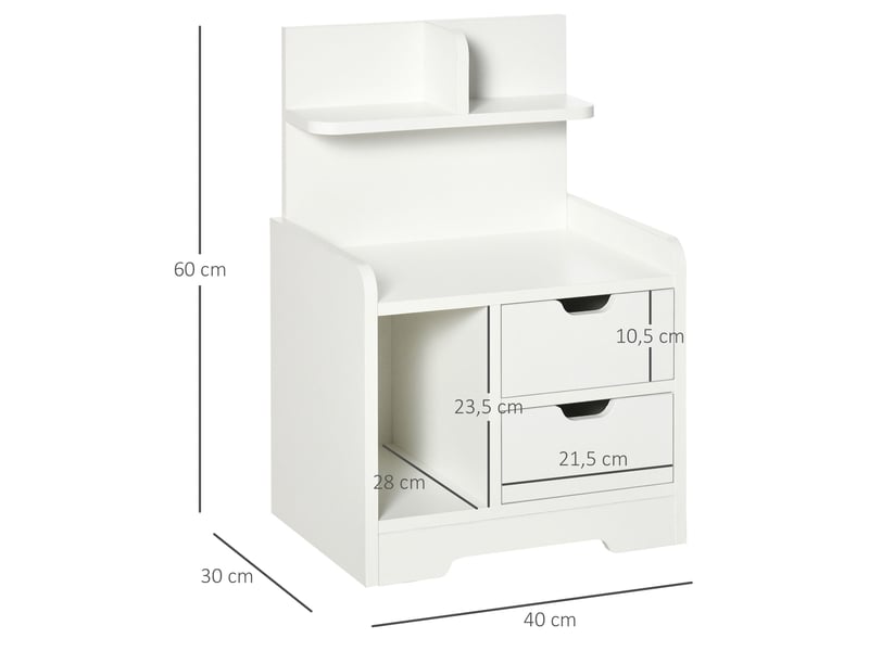  Table de chevet 40 x 30 x 60 cm rangement compartimenté 2 tiroirs contemporain épuré utile en panneau de particules blanc 21_0001462  - Conforama B