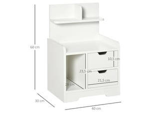 Table de chevet 40 x 30 x 60 cm rangement compartimenté 2 tiroirs contemporain épuré utile en panneau de particules blanc 21_0001462