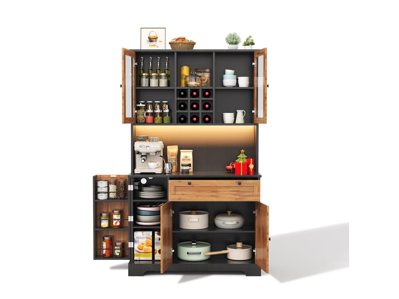  Vitrine de cuisine haute avec led et prise, armoire avec range-épices et étagères réglables, buffet vaisselier, 180 × 105 × 40 cm, naturel, moderne CARDUME ESTIVAL - Conforama A