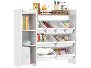 Meuble rangement enfant 3 à 8 ans, rangement jouets enfant avec 8 bacs amovibles, étagères de rangement, placard, blanc