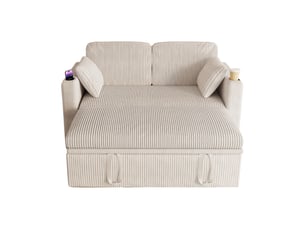 Canapé droit convertible <strong>MAISENTIEL</strong> <strong></strong> 2 places Velours côtelé blanc