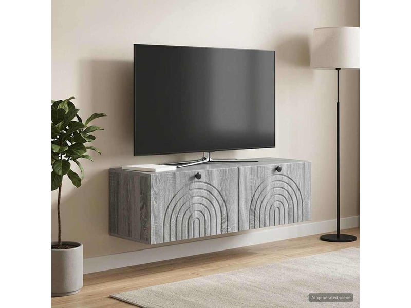  Meuble tv - banc tv - meuble de rangement mural sonoma gris 98 x 31 x 30 cm bois d'ingénierie  - Conforama D