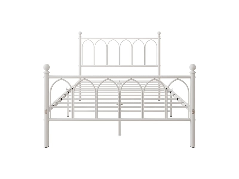  Lit 120x200 cm métal blanc vintage avec tête et pied, usb, led, sommier à lattes, rangement sous lit  - Conforama A