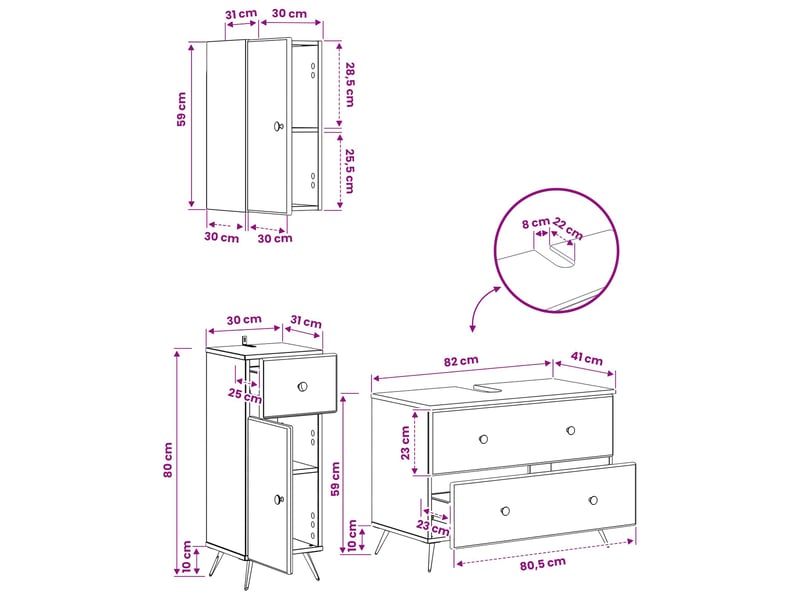  Ensemble de meuble de salle de bain 3 pièces breda cf63336  - Conforama E