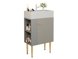 Meuble sous-vasque 55 cm avec vasque en céramique, petit meuble salle de bain sur pied, gris clair