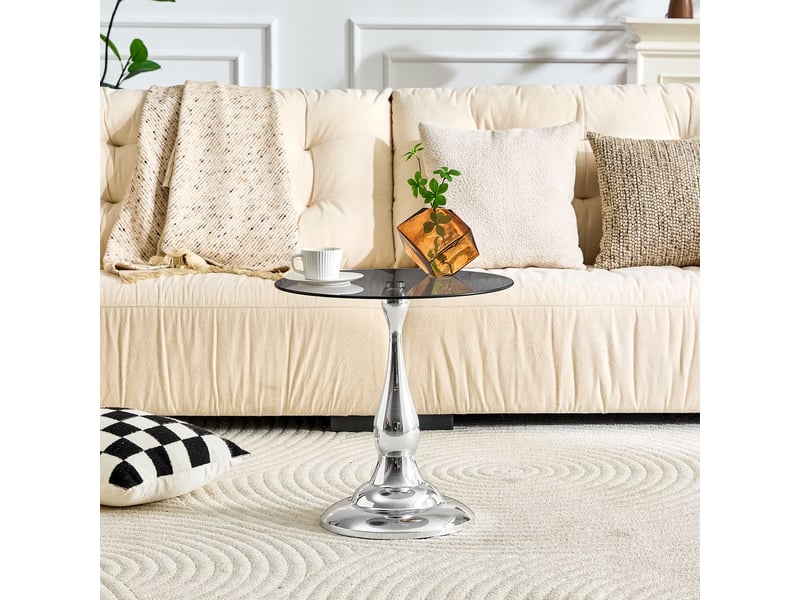  Table basse plateau en verre trempé socle stable forme ronde style moderne élégant format compact  - Conforama B