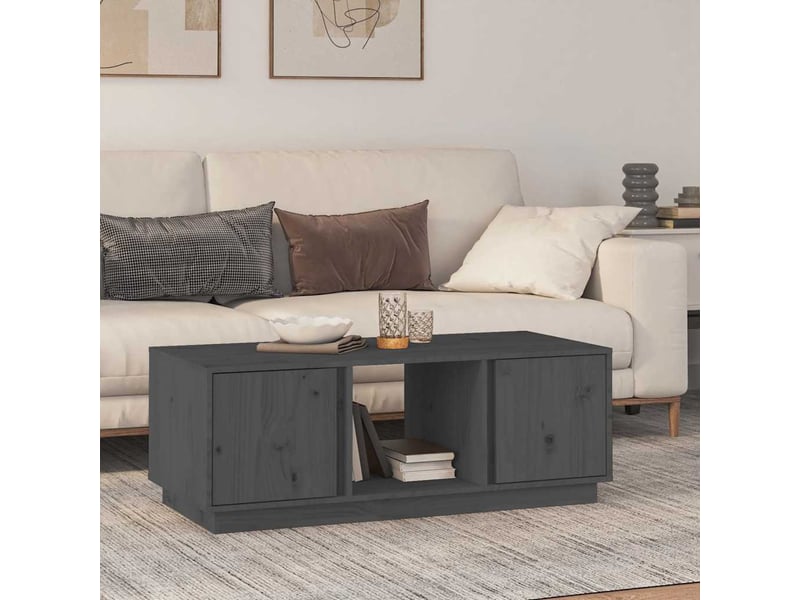  Table basse - table de salon - table à thé gris 110x50x40 cm bois massif de pin  - Conforama B